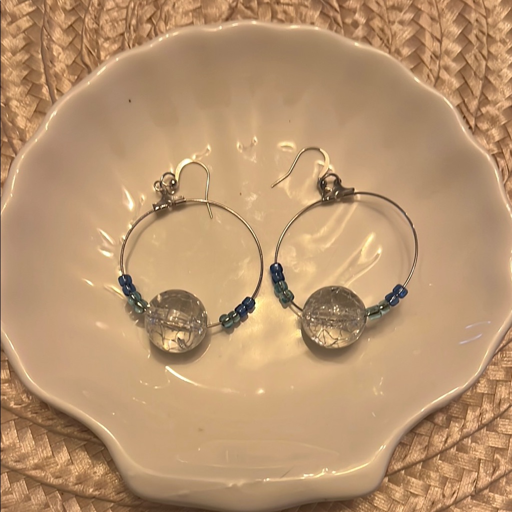 Silver And Blue Minimalist Dangle Earrings 11$